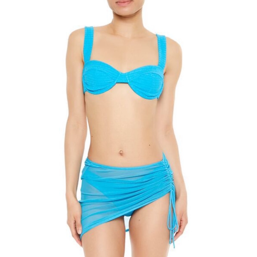 Forever 21 Turquoise Blue Bikini Set with Sheer Sarong